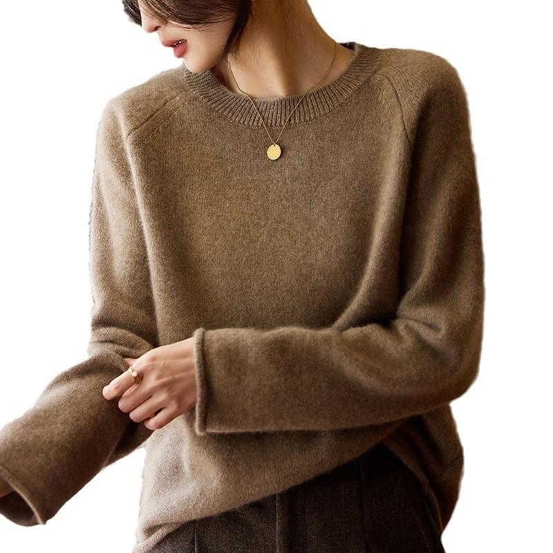 Spring Wide Round Neck Wool Solid Color Knitted Sweater Wool Thin Backing Shoulder Wool Batch Tide
