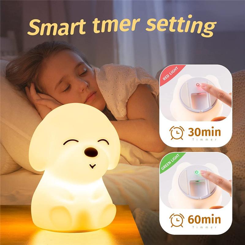 Silicone Cute Dog-shaped Led  Night  Light Touch-sensor Remote Control Timer Rechargeable 7 Colors