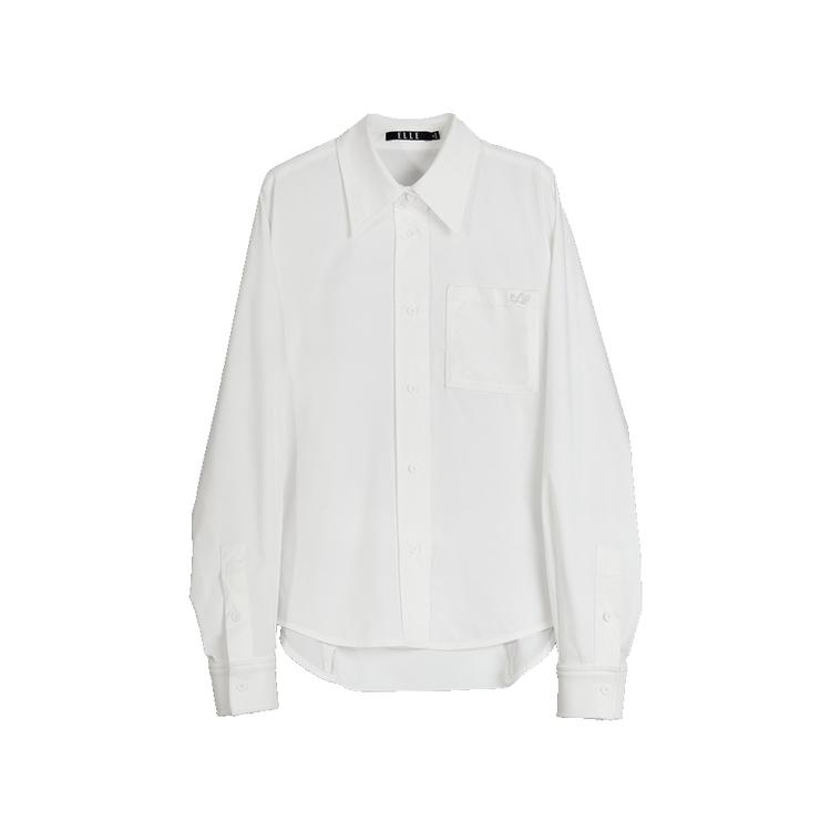 ELLE Fashionable Casual Solid Color Long Sleeve Shirt Women tops White EC50638