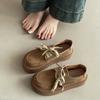 Retro British Style Small Leather Shoes Women's Fashion Big Head Single Shoes Design Sense Brown Loafers Platform Heightening Casual Shoes