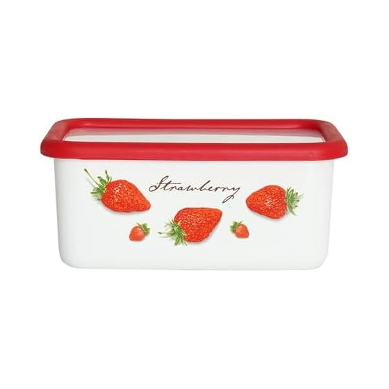 Fuji Enamel Storage Container, Deep Square Container, M, Strawberry, with Lid, Stacking, Oven Safe