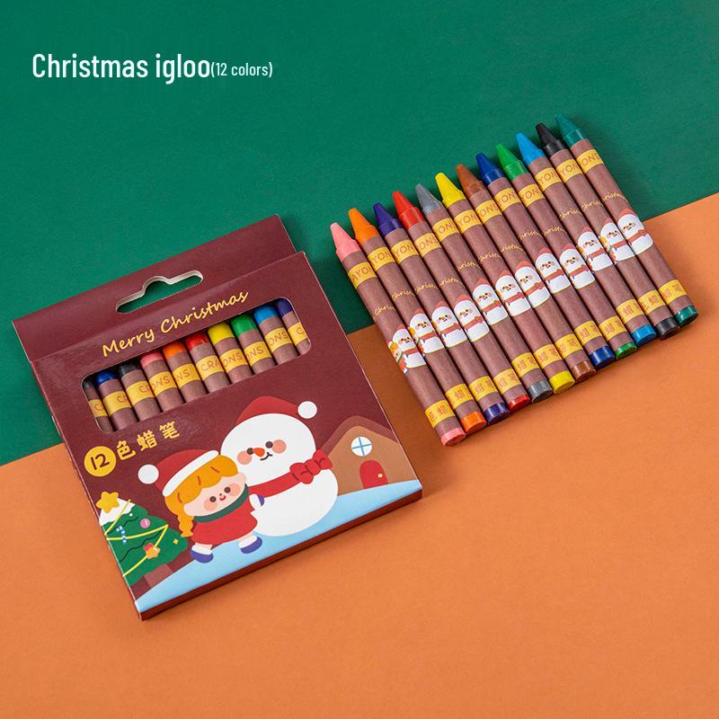 Cartoon Christmas Crayons: Non-Staining Oil Pastels, 8 or 12 Colors - Perfect Small Gifts for Kids