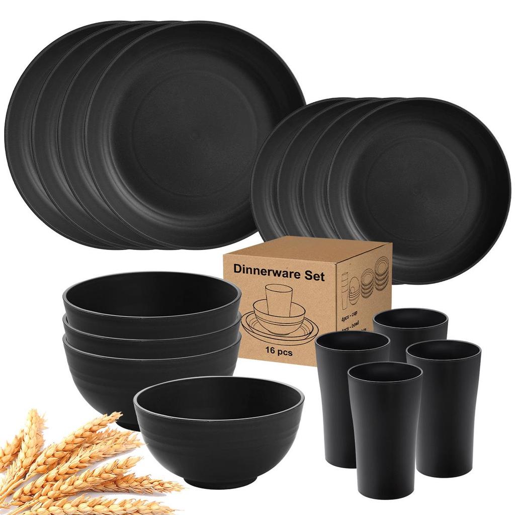 Eco-Friendly Wheat Straw 24-Piece Dinnerware Set: Plates, Bowls, Cups & Cutlery