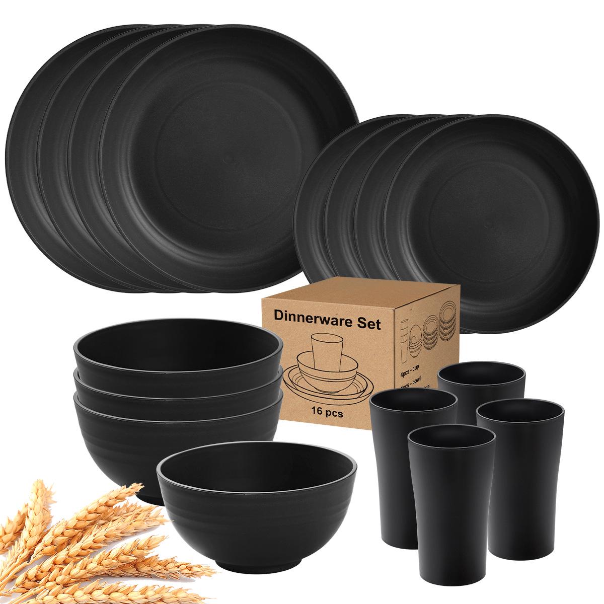 

Экологичный набор столовой посуды из пшеничной соломы, 24 предмета: Тарелки, Миски, Чашки и Столовые приборы