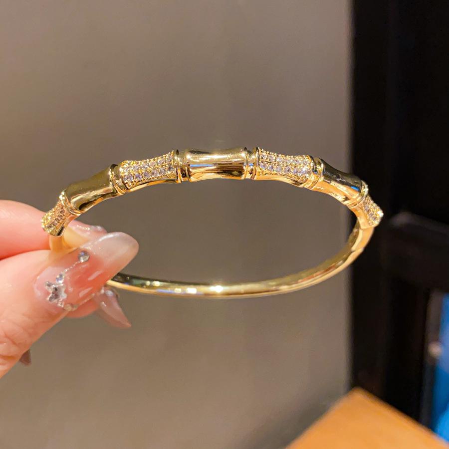 18K Gold Plated Zircon Bamboo Bracelet – New Chinese Style, Fashionable & Versatile with a Light Luxury Feel.