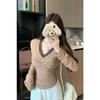 V-neck Lace Patchwork Long Sleeved Top for Women's Autumn Slimming and Versatile Base Shirt