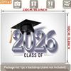 2D Class of 2026 Graduation Photography Backdrop Silver Metallic Number & Cap Party Background