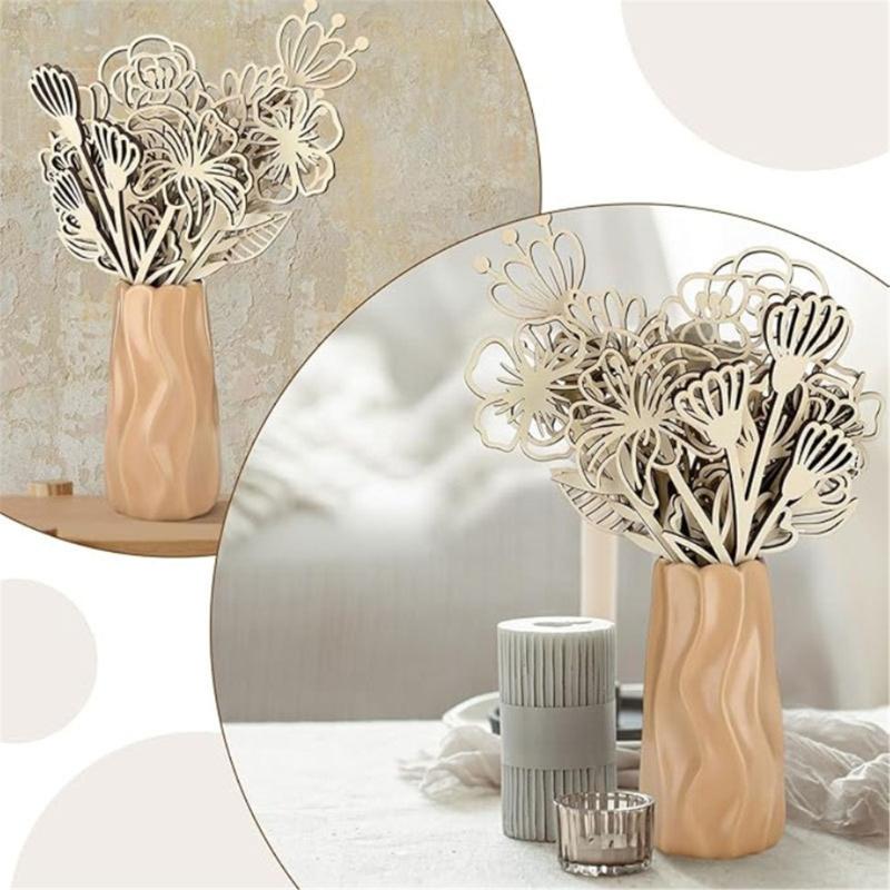 Wooden Wildflower Decors,Wood Flower Cutout for DIY Crafts,Wall Decors Hanging Florals Sculpture Wildflower Stems