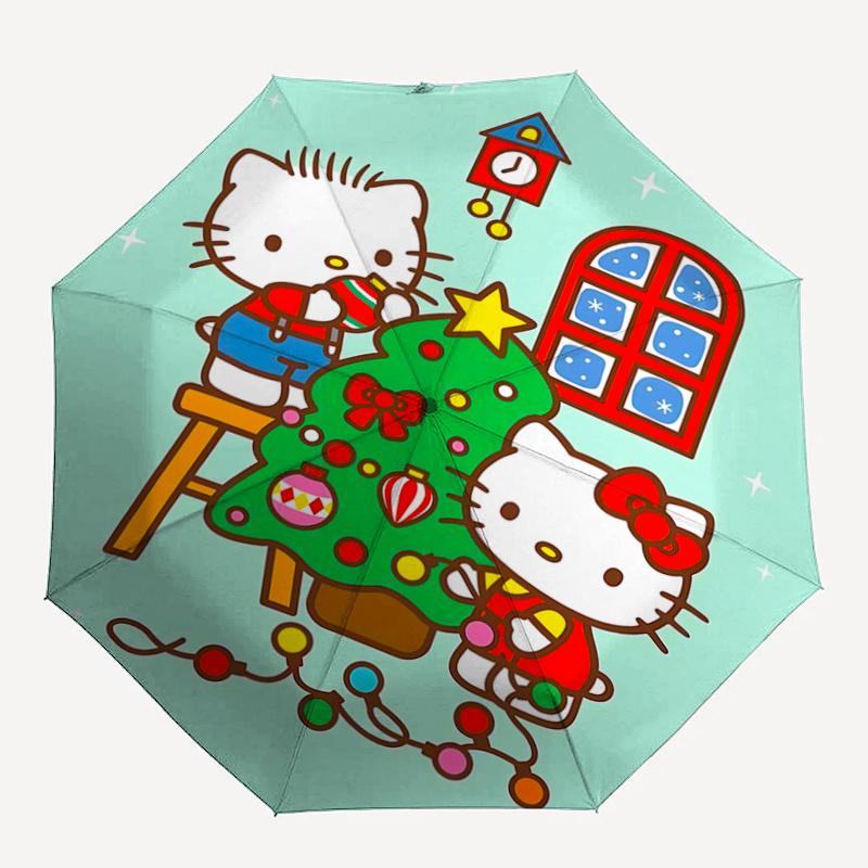 1pc Hello Kitty Christmas Tree Decoration with Automatic Opening/Closing Umbrella, Portable Three-Fold Design, 8-Bone Iron Frame Outdoor Umbrella, Fes