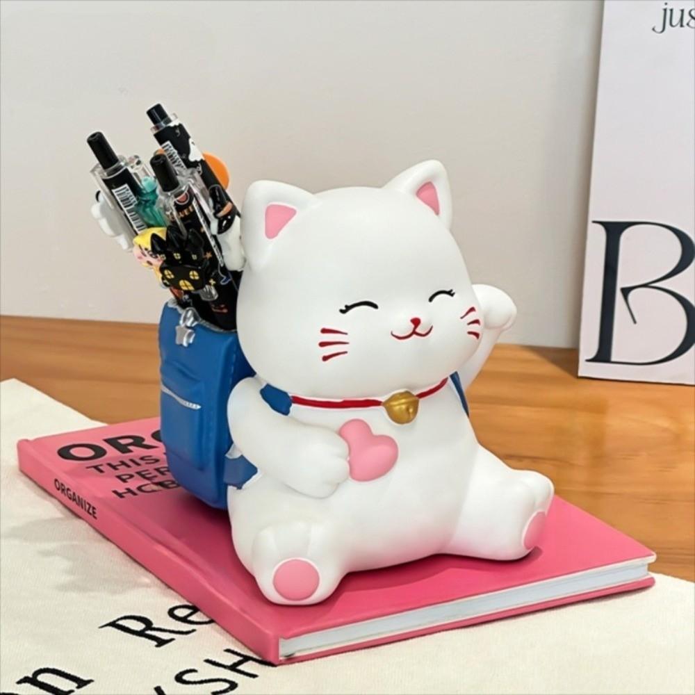 Cartoon Lucky Cat Stationery Organizer Creative Desktop Storage Ornaments School