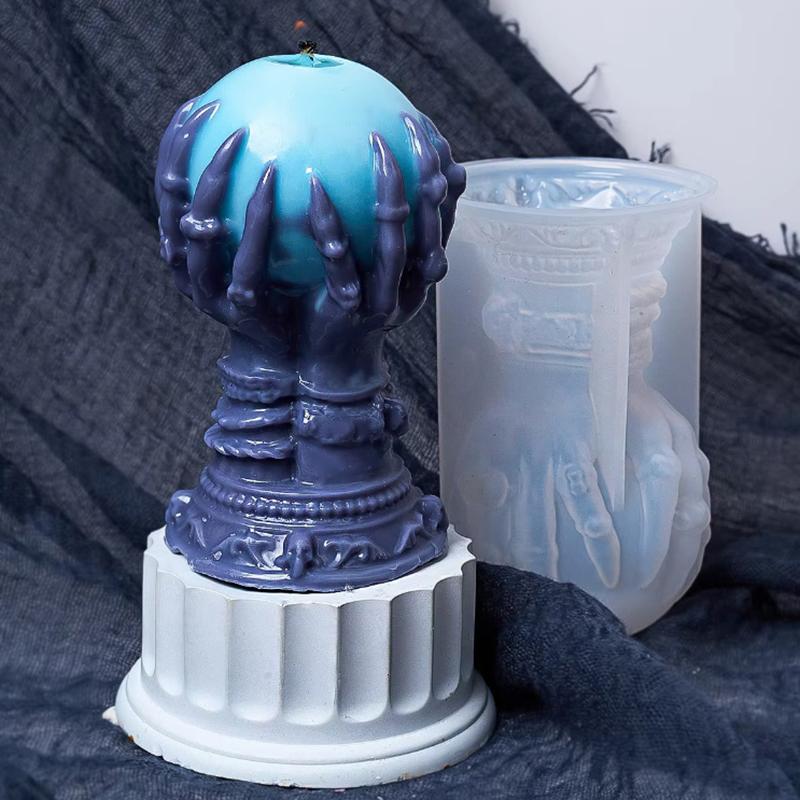 Růže na ruce silikonové formy na svíčky kutily Ghost Claw Démon Ruka držící míček Vonící Forma na výrobu Halloweenských dárků Řemeslná párty Dekor