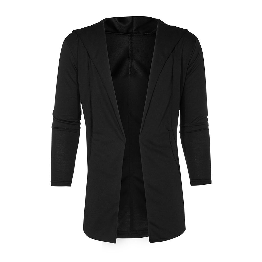 Men Splicing Hooded Solid Trench Coat Jacket Cardigan Long Sleeve Outwear Blouse