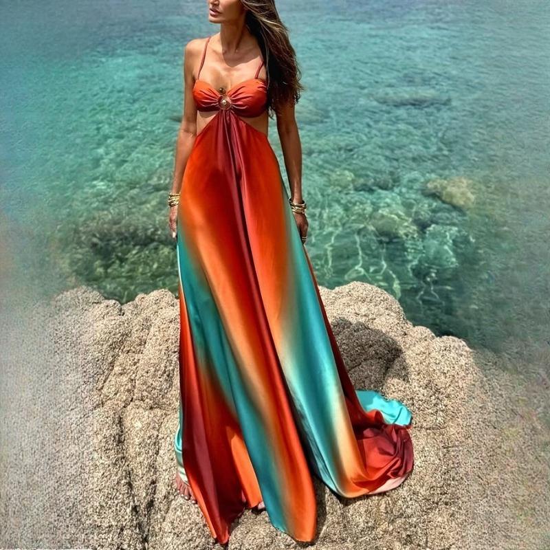 Женское сексуальное платье-макси в островном стиле, без бретелек, с градиентной расцветкой, пляжное платье XL