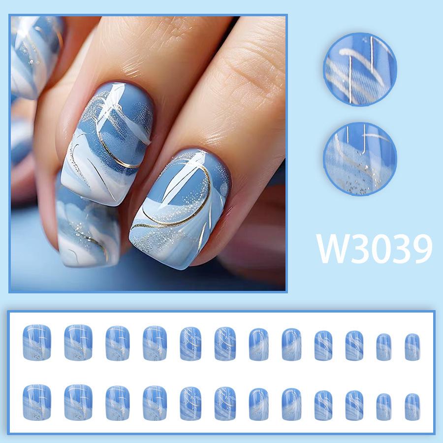 Элегантные сине-белые градиентные патчи для ногтей - Набор из 24 готовых накладных ногтей
