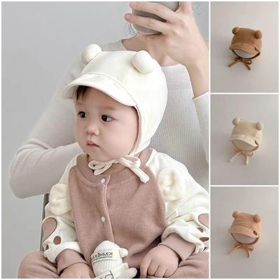 Süßer Baby-Gehörschutzhut Frühling Herbst Neugeborenen Fötusmütze Bommel Kleinkind Warme Kopfbedeckung Mütze Plüschball Kinder Beanie 0-10 Monate