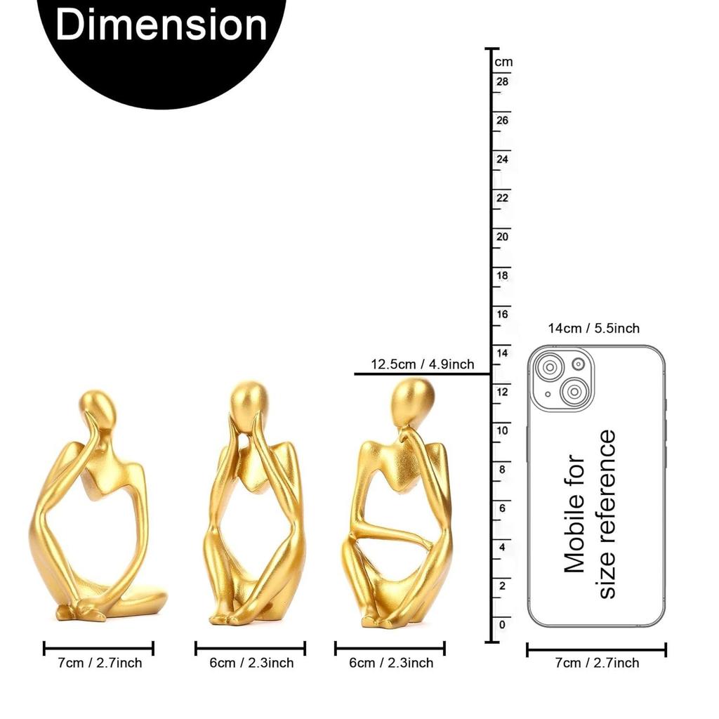 Decorative Abstract Thinker Men Statue Set Of 3 Modern Art Showpiece Sculpture(Fantasy,Gold,13CmX6Cm) For Home Decor Living Room Bedroom