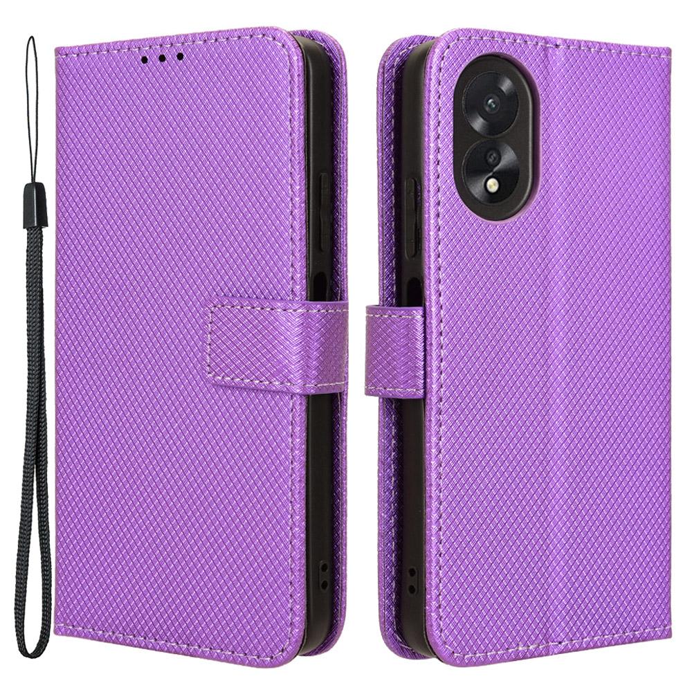 For Oppo A18 4G/A38 4G Leather Phone Case Stand Diamond Texture Protective Phone Cover