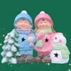 Lighted Ceramic Christmas Figurine Cute Light Up Boy Girl Tree Snowman Statue for Holiday Winter Indoor Mantel Tabletop Fireplace Decor