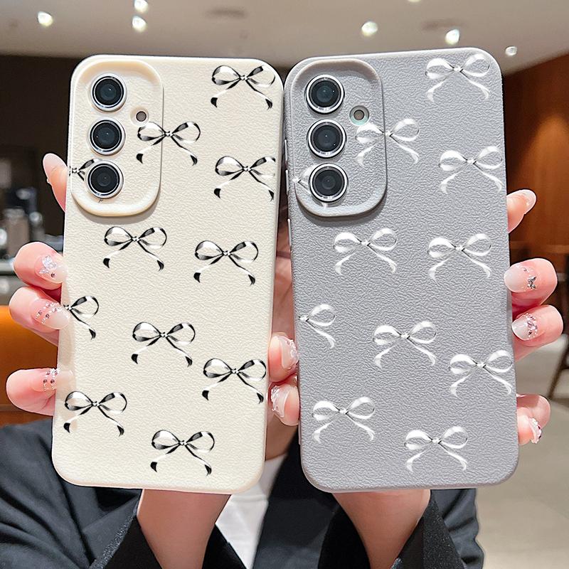 Husă TPU cu Textură de Piele cu Imprimeu Fundă pentru Samsung S25 Ultra S24 FE S23 S22 A36 A56 A16 A55 A26 A15 A35 Subțire Mată Rezistentă la Șocuri Moale