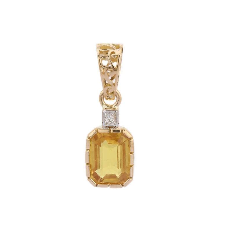 Pendentif en saphir jaune octogonal naturel avec moissanite - Pendentif en or jaune 14 carats pour épouse, mère, fiancée, sœur