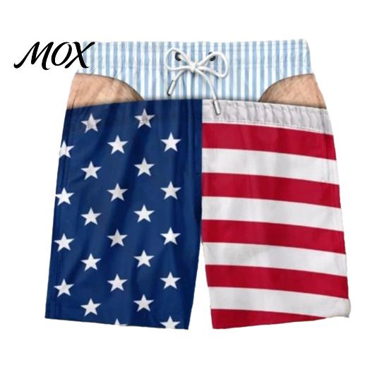 Comfortable Casual Summer Trunks Hairy Big Booty Shorts, Men USA Flag Beach Striped Butt Gag Gift Shorts Briefs Design, Funny Swim for Vacation