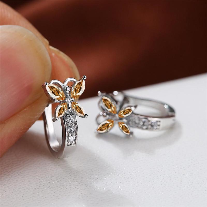 Crystal Female Multicolor Zircon Small Butterfly Clip Earrings Vintage Yellow Gold Color Wedding Boho Jewelry For Women