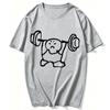 Simple Doodle Stick Figure Struggling To Lift Heavy Barbell Graphic Print Unisex Cotton T Shirt Funny Gym Weightlifting Workout