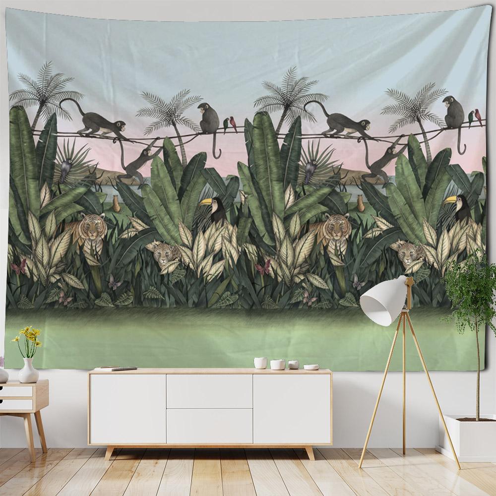 Tropical Rainforest Tapestry European Style Jungle Wall Hanging Living Room Tapestry Home Wall Decoration Bed Sheets Picnic Mats