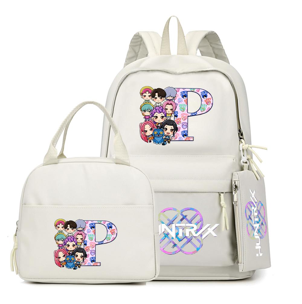 3Pcs/set 26 English Letter K-Pop Printed Backpack with Handbag Pencil Case for Teenager Student Boy Girl Schoolbag Large Capacity Travel Bag Rucksak