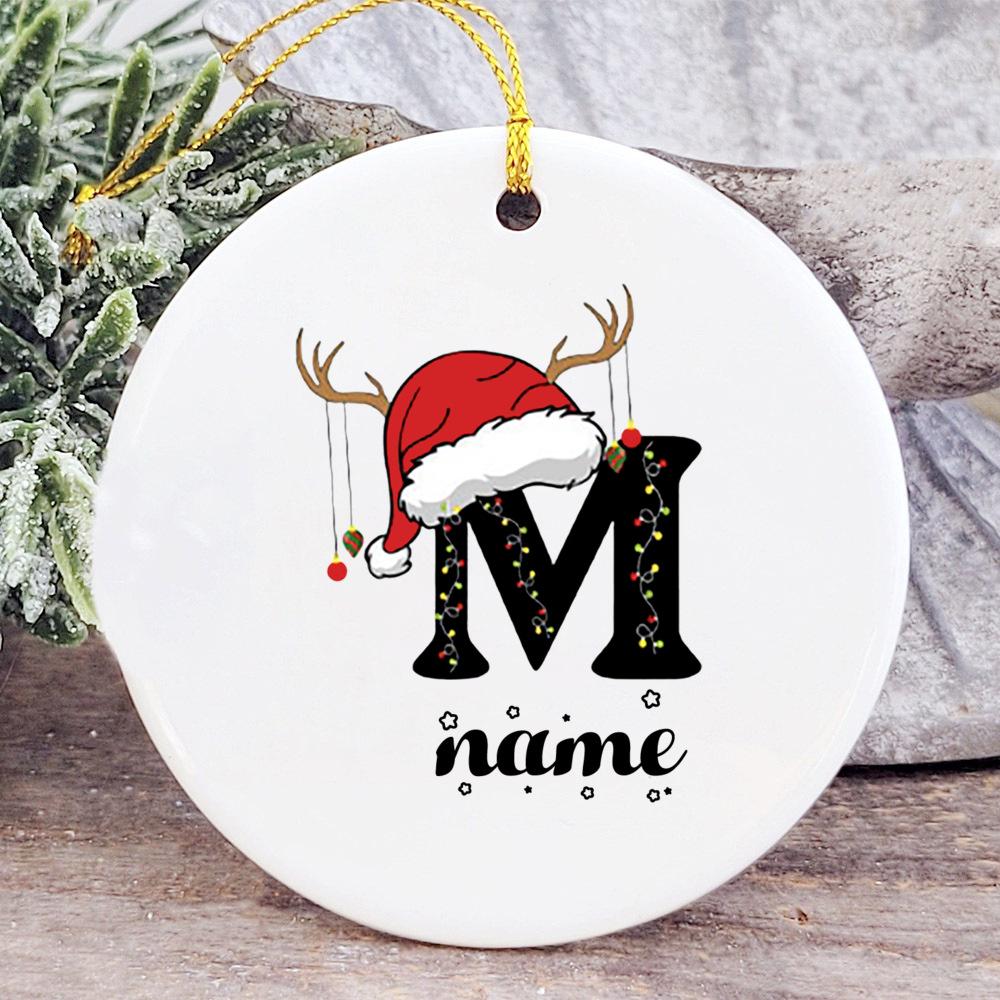 Baby's Christmas Ornament Personalized Initial with Name Ceramic Bauble Gift for Newborn Present for Baby Custom Xmas Decoration