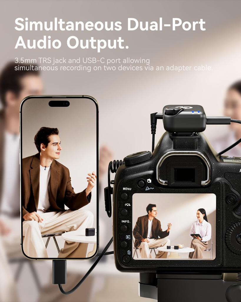 Hollyland Lark M2S Wireless Microphone, 300m Range, 48kHz/24bit HD Audio, 30H Battery, Noise Cancellation, USB-C/3.5mm for Camera Phone