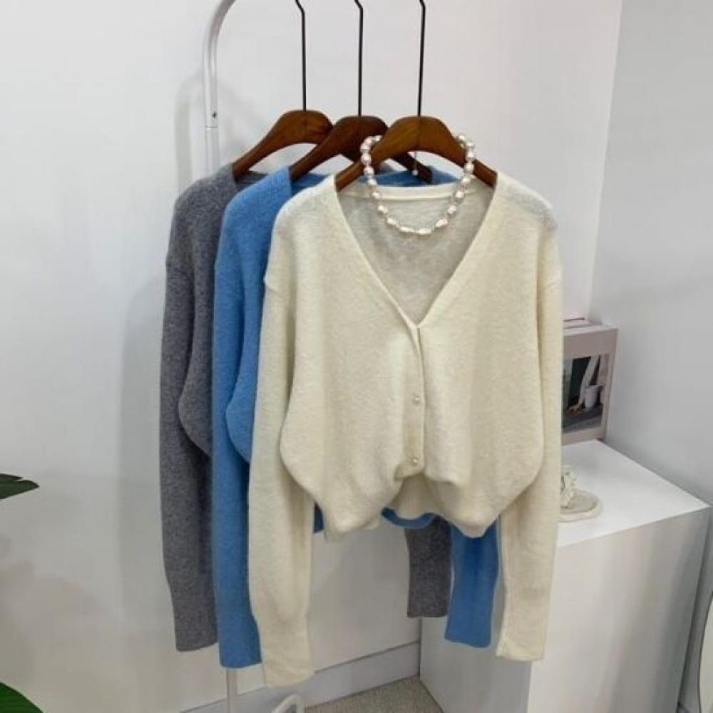 C S In The Room uniSex Suede Angora Pearl Button V neCk Long SleeVe Knit Cardian