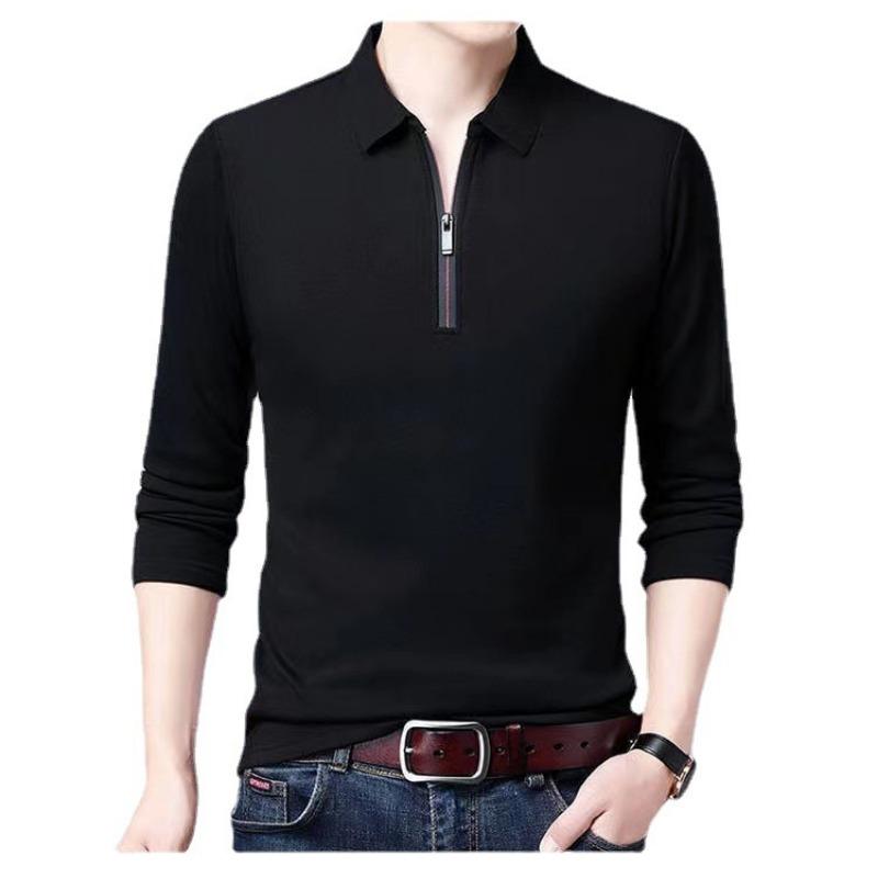 Long-sleeved T-shirt for Men, Youth Lapel Solid Color POLO Shirt for Men, Korean Style Autumn Casual Bottoming Shirt for Men, Polo Shirt