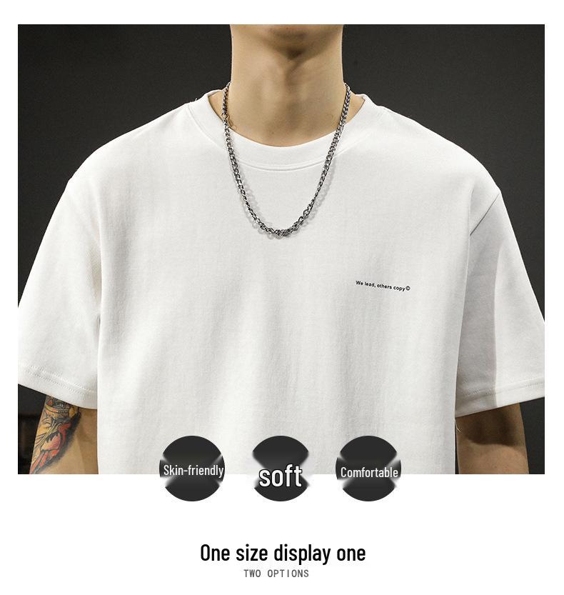 2025 Men's Summer Heavyweight Drop Shoulder T-Shirt - Trendy American Style Casual Solid Color Half Sleeve Top