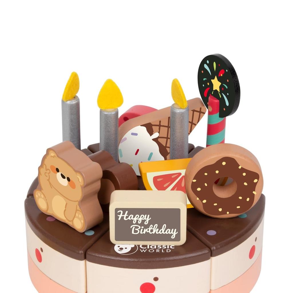 Classic World Chocolate Cake Wooden Toy Dessert Sweets Puzzle Pretend Play Wooden Puzzle Wooden Educational Toy for Boys and Girls Ages 2, 3, 4, Birth