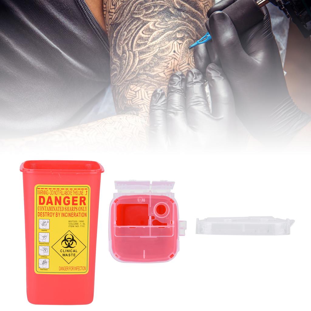 Tattoo Medical Plastic Sharps Container Biohazard Needle Disposal 1L Size Waste Box Red