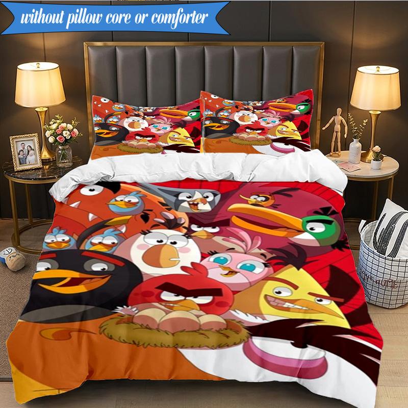 Red Birds Characters Collage 3pcs K-pop music group Bedding set,Ideal for Bedroom, Dormitory,Including Duvet Cover And 2pcs Pillowcases,Fan gifts