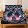 3pcs Fitted Sheet Set Gothic Tombstone Death 3D Print 100% Polyester Cover Breathable Bedding Set Home Decor with 2 Pillowcases