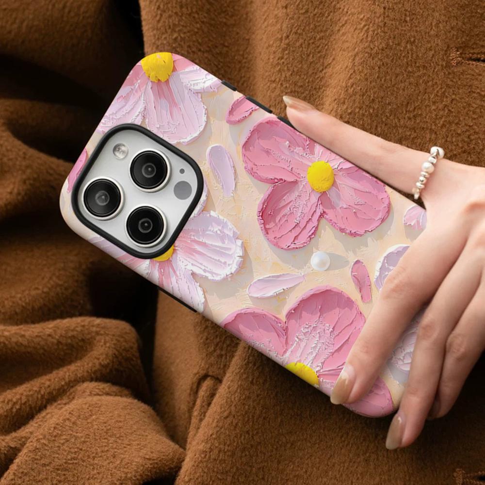 Retro Oil Painting Flowers Phone Case For IPhone 16 15 14 13 12 11 Pro Max Plus Samsung S24 S23 Ultra Glossy HD Hard PC Cover