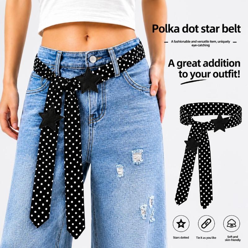 Fashion Dot Jacquard Scarf Belt Trendy Edgy High-End Long Waist Accessory With Retro Star Decoration