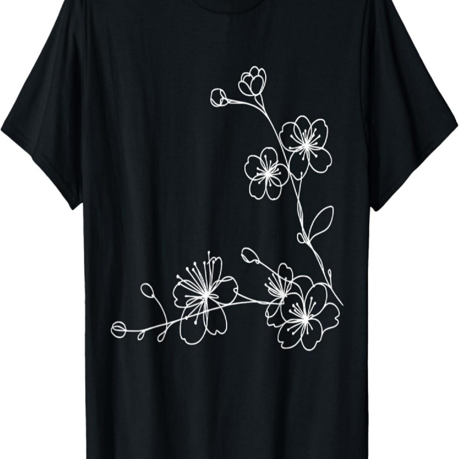 

One Line Art Drawing Cherry Blossoms T-Shirt(7) S чёрный