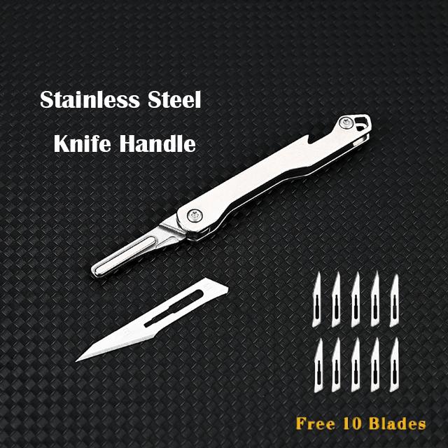 Stainless Steel Fast Open Scalpel MINI Folding Knife Outdoor Survival Camping Portable EDC Tool 10 Blade Free Bottle Opener