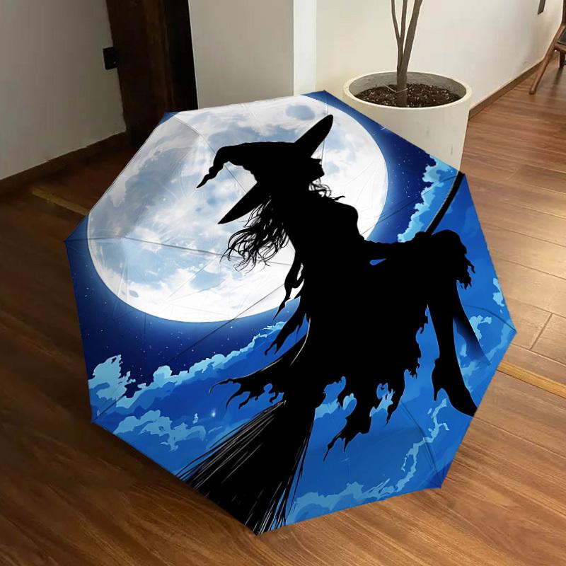 1PC Moon Witch Automatic Folding Umbrella - Compact 8-Rib Design, Durable Plastic & Iron, Lightweight for Outdoor Daily Use, Festive Gift056