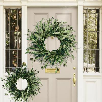 Vánoční olivový věnec, dekorace z olivového věnce, dekorace na zavěšení dveří na zeď, umělé květiny