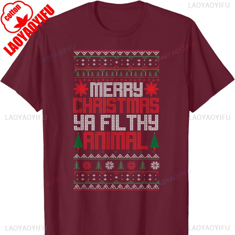 Christmas Merry Xmas Ya Filthy Animal Meme Lol Ugly Camiseta Negro  Crew Neck Short Sleeve Cotton Top All Seasons Casual Fashion