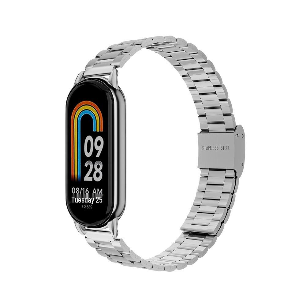 Stainless Steel Strap for Xiaomi Band 8/9/10 NFC - Metal Bamboo Three-Bead Buckle