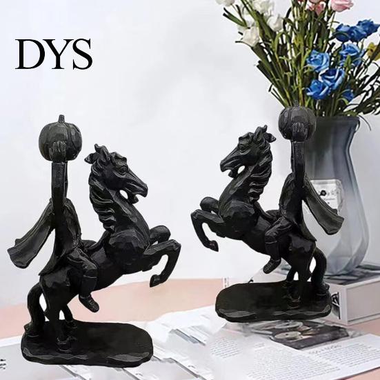 Unique Dark Atmosphere Ornaments Headless Horseman Holding Pumpkin Statue, Matte Black Halloween Resin Figurine, Spooky Table Centerpiece Gothic