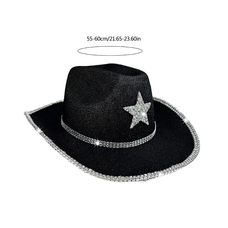 Elegant Cowboy Hat for Music Festival Adult Unisex Party Cowgirl Hat Glittering Powder Panamas Hat Cool Costume Headwear