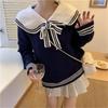 Autumn and winter Naval Collar College Wind Department Naval Collar Small Fresh Design Loose Bear Embroidered Knitted Sweater Hair