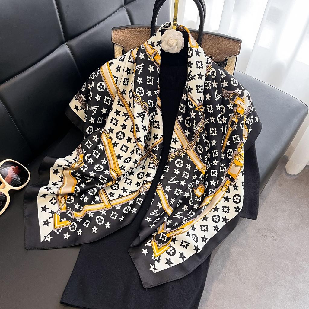 Simple 91cm square scarf ins Han Da striped silk multi-functional scarf fashion day shawl silk scarf light luxury